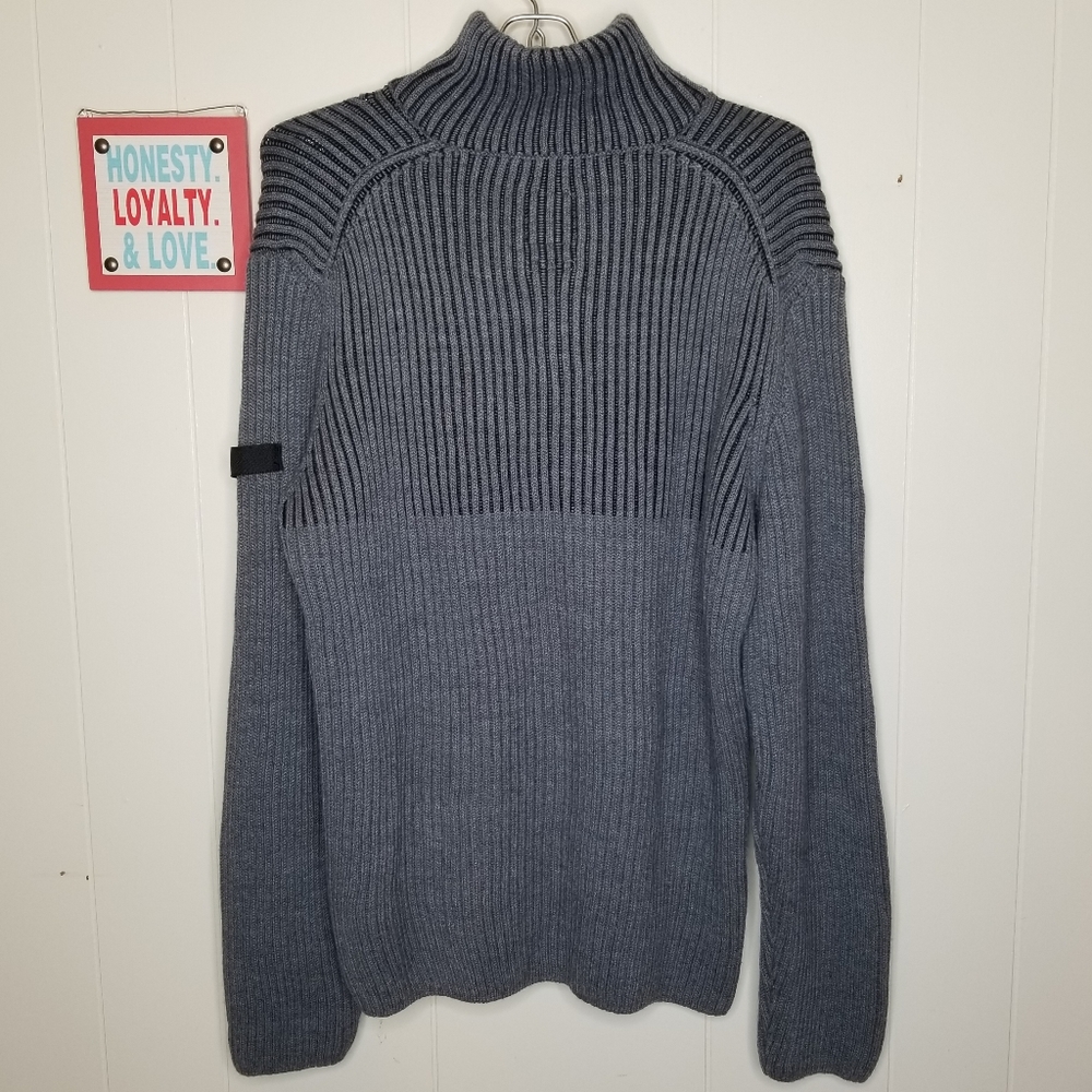 Strellson Ribbed Button/Zipper Neck Heavy Gray Sweater - XL - Picture 3 of 8